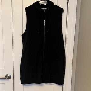 Sleeveless Black Hooded Zip-Up cover up